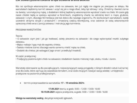 Zaproszenie na warsztaty tradycyjnego wypieku chleba
