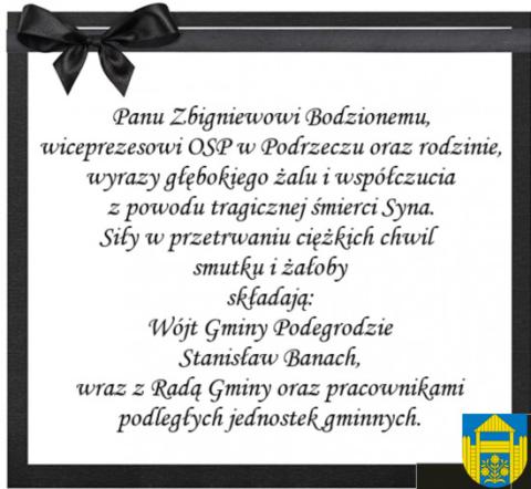 Kondolencje dla Wiceprezesa OSP - Z. Bodzionego i dla rodziny
