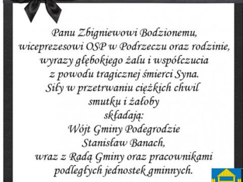 Kondolencje dla Wiceprezesa OSP - Z. Bodzionego i dla rodziny