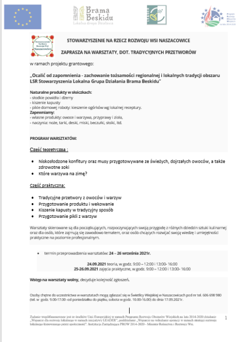 WARSZTATY, DOT. TRADYCYJNYCH PRZETWORÓW