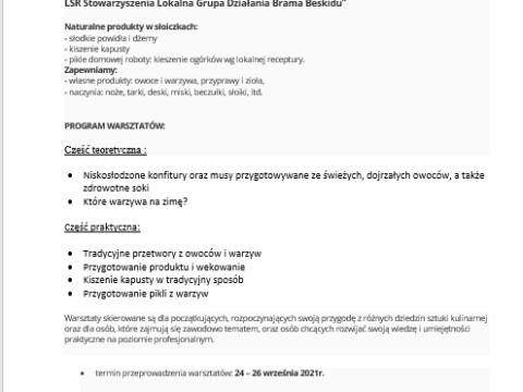 WARSZTATY, DOT. TRADYCYJNYCH PRZETWORÓW