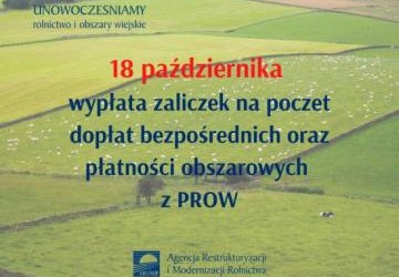 Startuje wypłata zaliczek na poczet dopłat bezpośrednich oraz płatności obszarowych z PROW