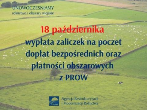 Startuje wypłata zaliczek na poczet dopłat bezpośrednich oraz płatności obszarowych z PROW