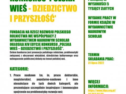 XIV edycja konkursu ,,Polska Wieś - dziedzictwo i przyszłość"