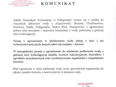 WAŻNY KOMUNIKAT  ZGK