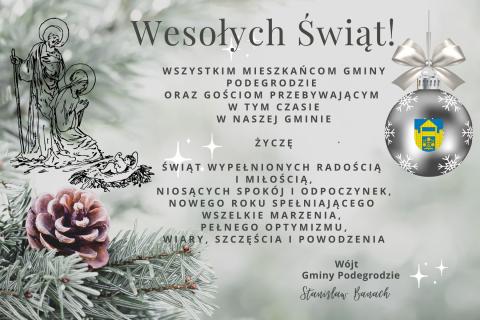 Życzenia na Święta Bożego Narodzenia od Wójta Gminy Podegrodzie