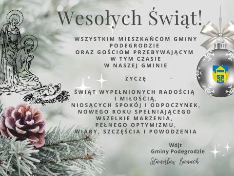 Życzenia na Święta Bożego Narodzenia od Wójta Gminy Podegrodzie