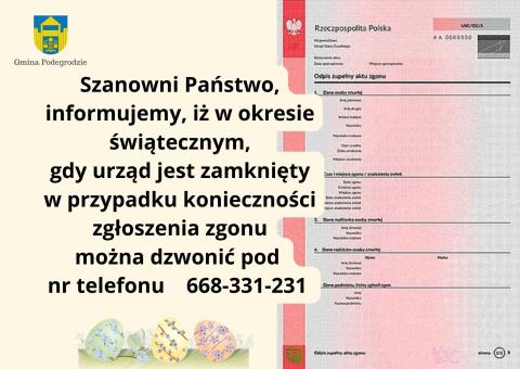 Wydawanie aktu zgonu w okresie świątecznym