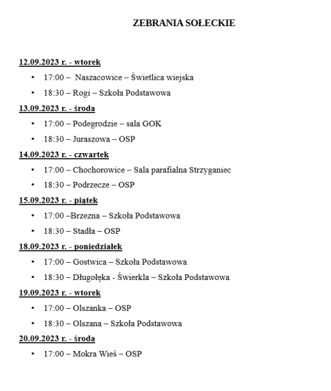 Harmonogram zebrań sołeckich