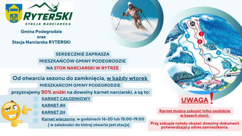 Narciarze z Gminy Podegrodzie w każdy wtorek mogą korzystać z 50% zniżki na stoku w Rytrze
