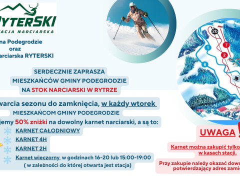Narciarze z Gminy Podegrodzie w każdy wtorek mogą korzystać z 50% zniżki na stoku w Rytrze