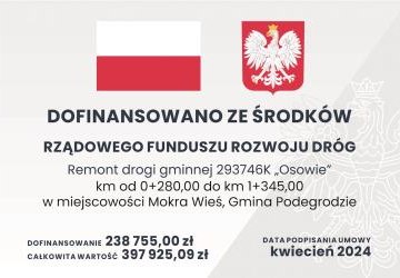 Podpisaliśmy umowę na remont drogi gminnej na Osowie - Mokra Wieś