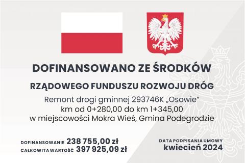 Podpisaliśmy umowę na remont drogi gminnej na Osowie - Mokra Wieś