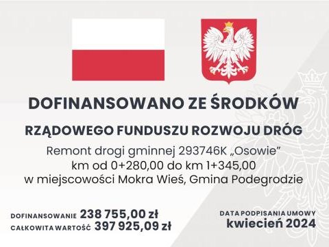 Podpisaliśmy umowę na remont drogi gminnej na Osowie - Mokra Wieś