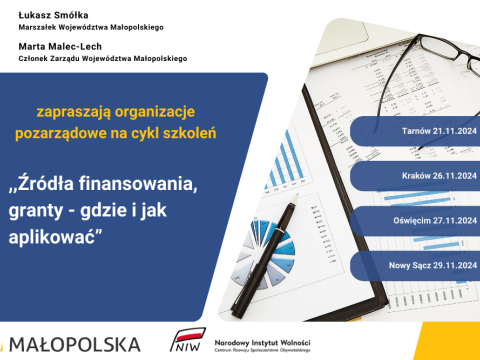 Cykl szkoleń  "Źródła finansowania, granty - gdzie i jak aplikować"