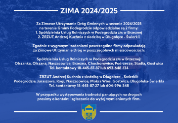 Zimowe Utrzymanie Dróg Gminnych w sezonie 2024/2025 na terenie Gminy Podegrodzie