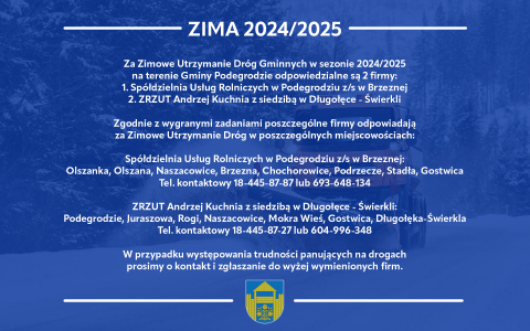 Zimowe Utrzymanie Dróg Gminnych w sezonie 2024/2025 na terenie Gminy Podegrodzie