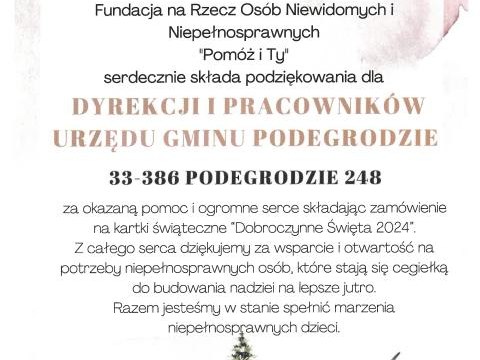 Podziękowania Fundacji "Pomóż i Ty"