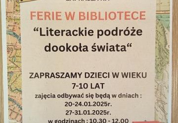 Biblioteka Gminna w Podegrodziu zaprasza na ferie w bibliotece