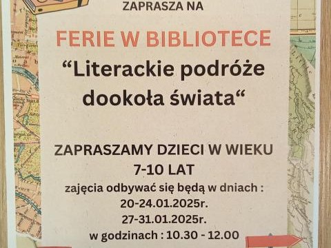 Biblioteka Gminna w Podegrodziu zaprasza na ferie w bibliotece