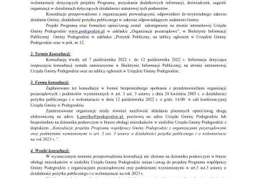 Protokół z przebiegu konsultacji dotyczących projektu Programu współpracy Gminy Podegrodzie  z organizacjami pozarządowymi oraz podmiotami wymienionymi w art.3 ust.3 ustawy o działalności pożytku publicznego i o wolontariacie na rok 2023 r.